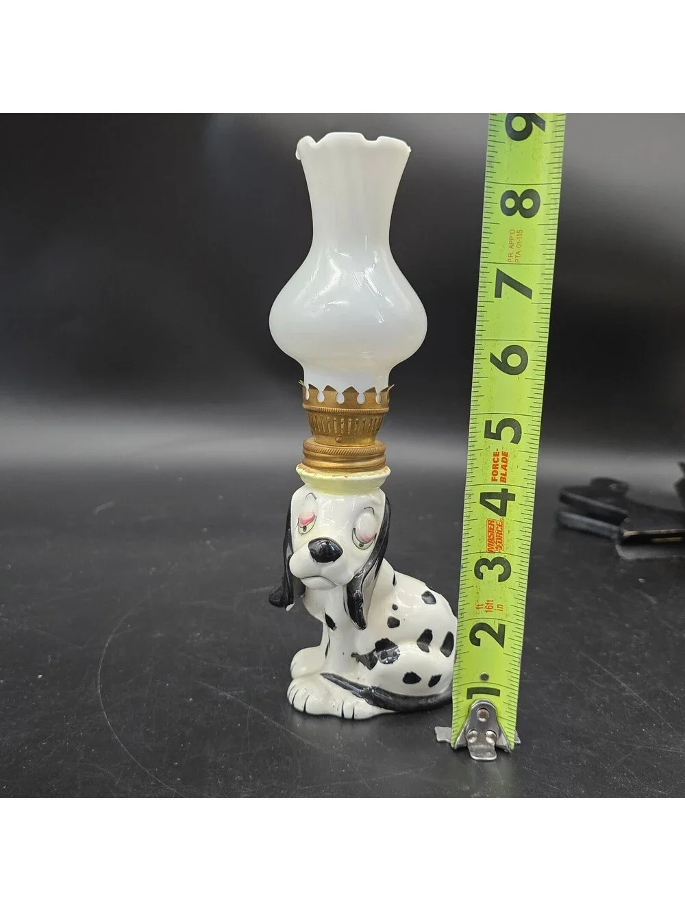 Vintage Dalmatian Dog Miniature Oil Lamp Ceramic Japan Figural #3431 Milk Glass